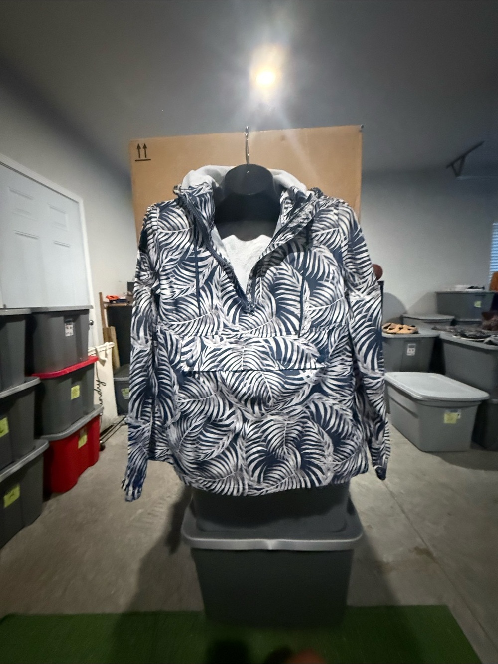 Navy & White Leaf-Print Hooded Jacket 94